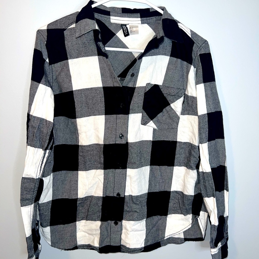 H&M Plaid Flannel Top - Black & White - Size 0